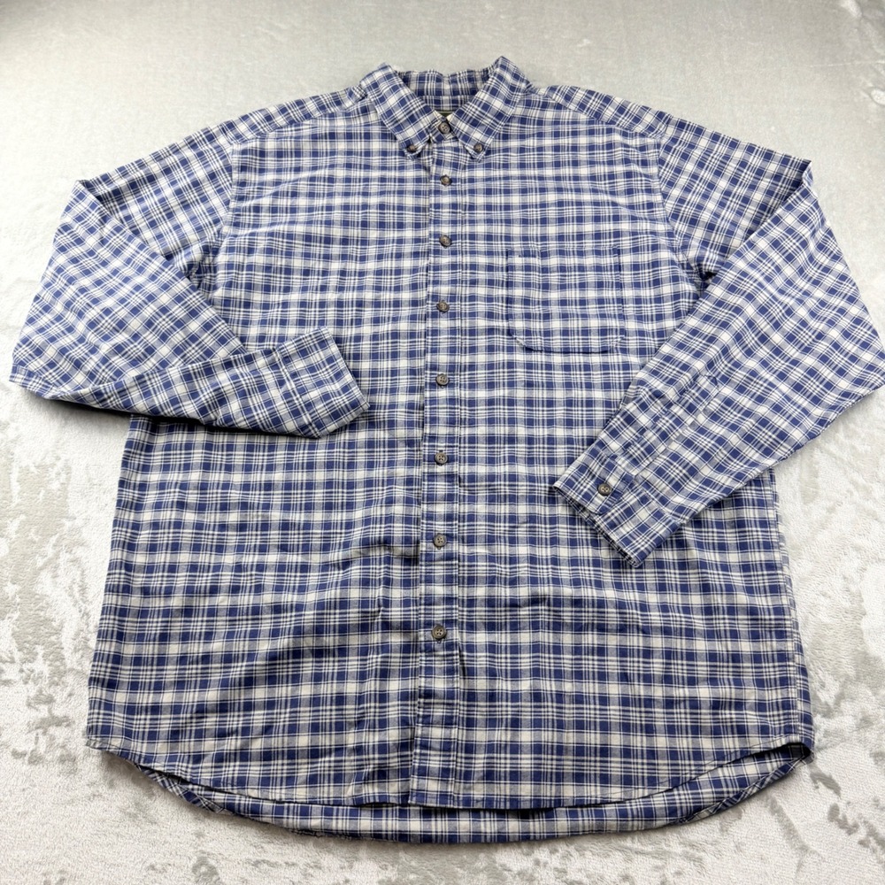 Eddie Bauer Men's Tall XL Blue White Plaid Button Down Shirt Long Sleeve Cotton
